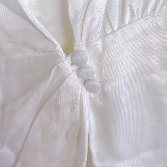 π ZARA WHITE SATIN ASYMMETRICAL COLLARED CAPRI SLEEVE WRAP AROUND MINI DRESS! - Picture 8 of 12